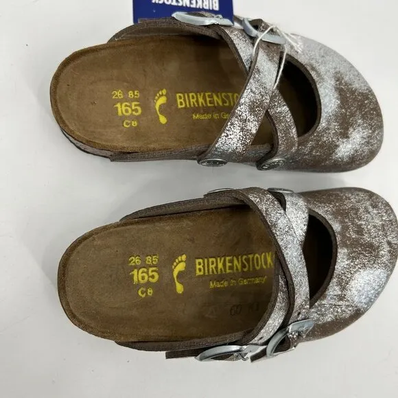 NIB BIRKENSTOCK Girls Kids Dorian Silver Glitter Dusty Taupe Slip On Sandals 26
