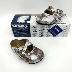 NIB BIRKENSTOCK Girls Kids Dorian Silver Glitter Dusty Taupe Slip On Sandals 26