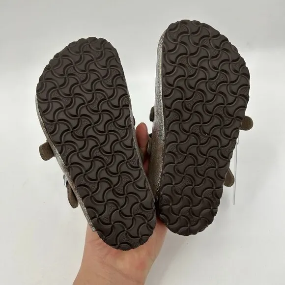 NIB BIRKENSTOCK Girls Kids Dorian Silver Glitter Dusty Taupe Slip On Sandals 26
