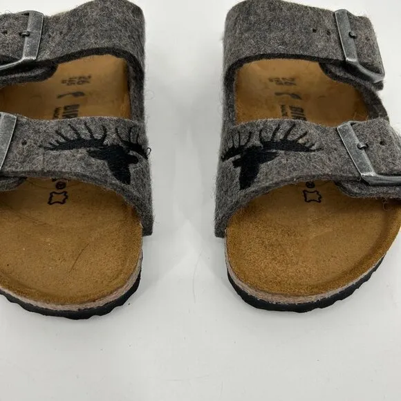 NIB BIRKENSTOCK Kids Arizona Gray Wool Moose Embroidered Slip On Sandals 26 / 8