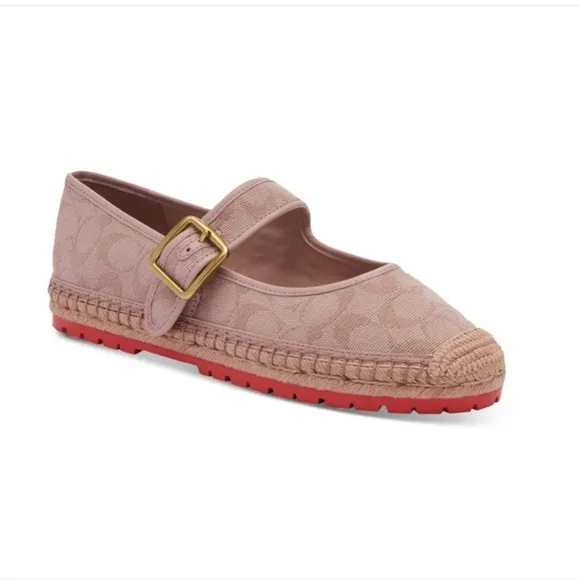 NIB! Coach 6B courtney mary jane signature canvas espadrilles in light rose.