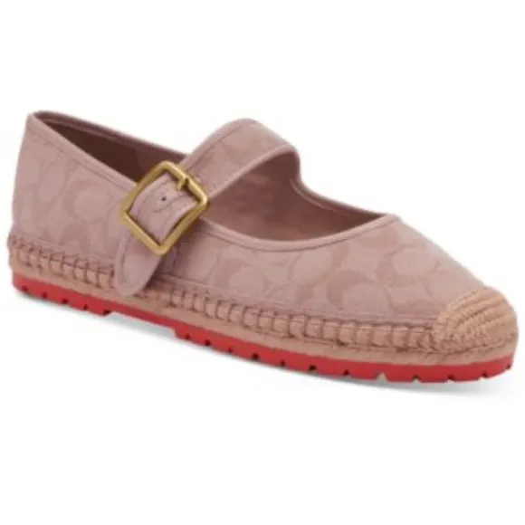 NIB! Coach 6B courtney mary jane signature canvas espadrilles in light rose.