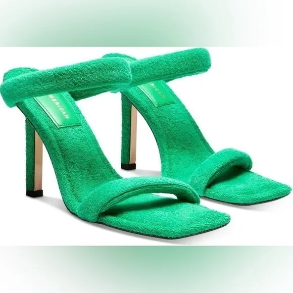 NIB GOOD AMERICAN TERRY SLIP ON SANDALS IN GREEN