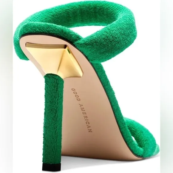 NIB GOOD AMERICAN TERRY SLIP ON SANDALS IN GREEN