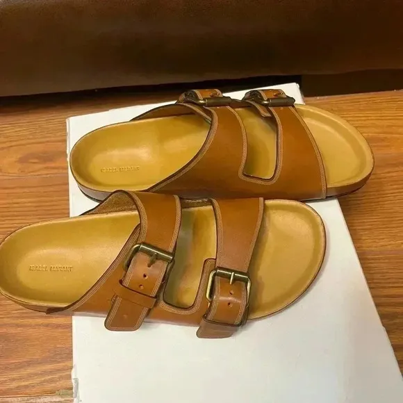 NIB Isabel Marant Folk Laser Lennyo Leather Sandals Cognac Tan Brown 8 1/2