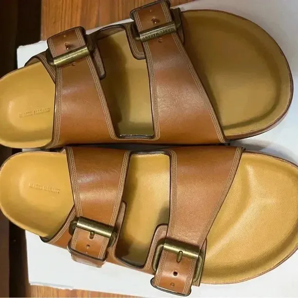 NIB Isabel Marant Folk Laser Lennyo Leather Sandals Cognac Tan Brown 8 1/2