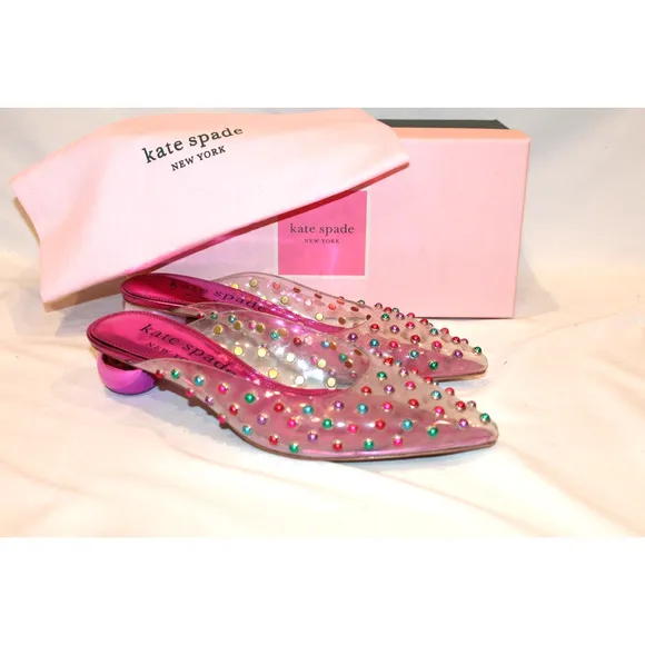 NIB Kate Spade New York Womens Honor Metallic Ball Heel Clear‎ Sandals Pink sz 9