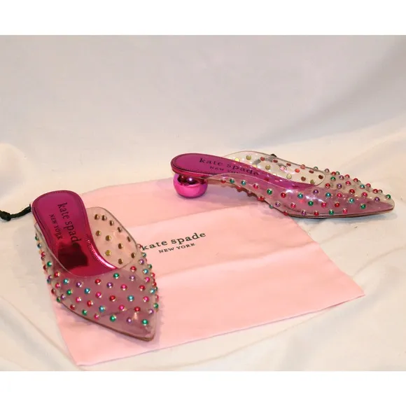 NIB Kate Spade New York Womens Honor Metallic Ball Heel Clear‎ Sandals Pink sz 9