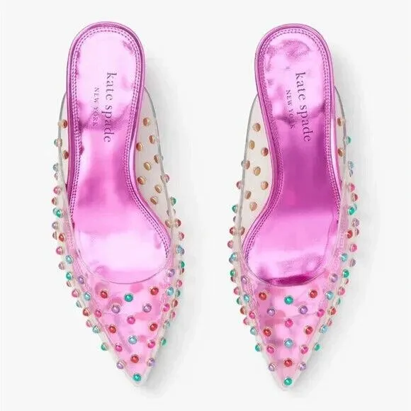 NIB Kate Spade New York Womens Honor Metallic Ball Heel Clear‎ Sandals Pink sz 9