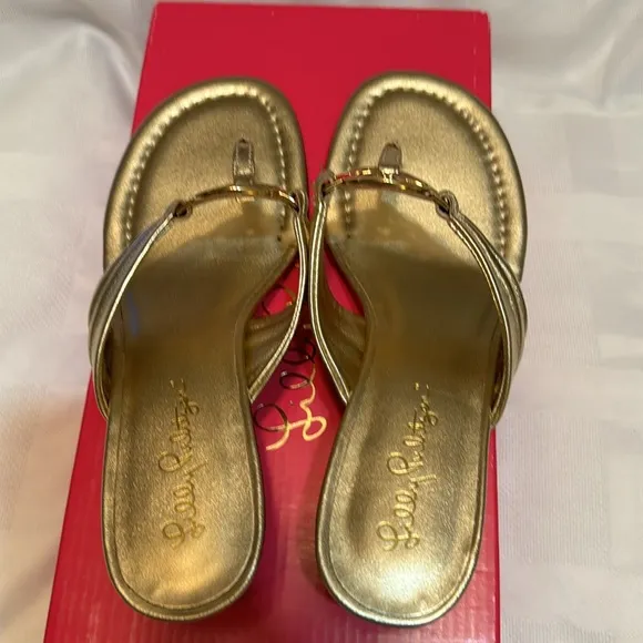 NIB Lilly Pulitzer Women’s Size 6.5 Gold Metallic Rousseau Wedge Sandals