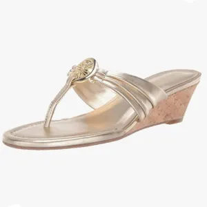 NIB Lilly Pulitzer Women’s Size 6.5 Gold Metallic Rousseau Wedge Sandals
