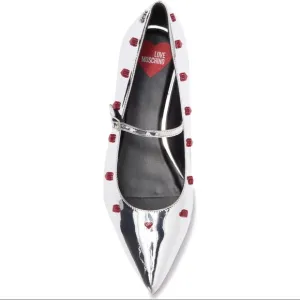 NIB LOVE MOSCHINO Metallic Pointed Toe Ballet Flats
