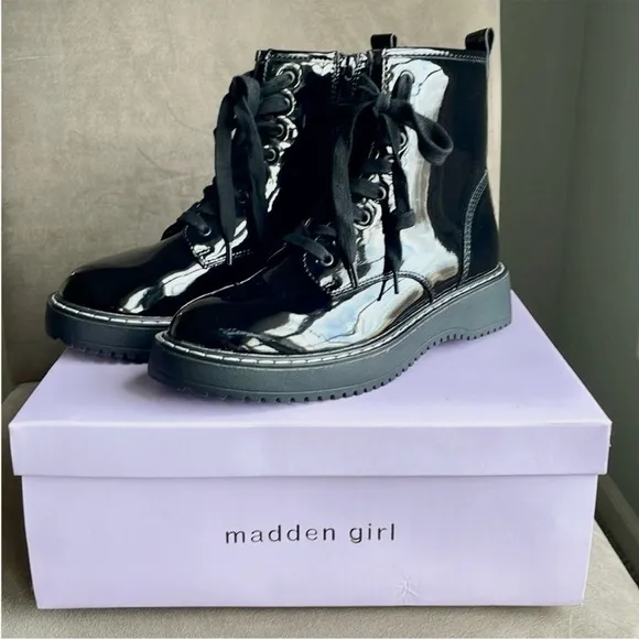 NIB! Madden Girl Platform Patent Leather Combat Boots!
