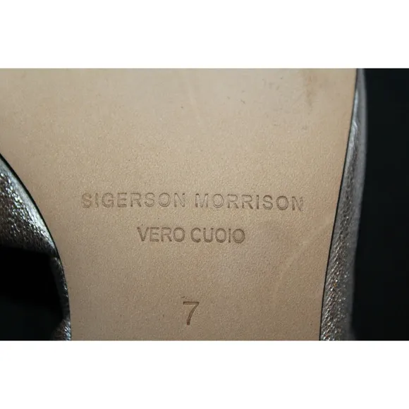 NIB Sigerson Morrison Melina Silver‎ Leather Kitten Heel Sandals Sz 7 $395
