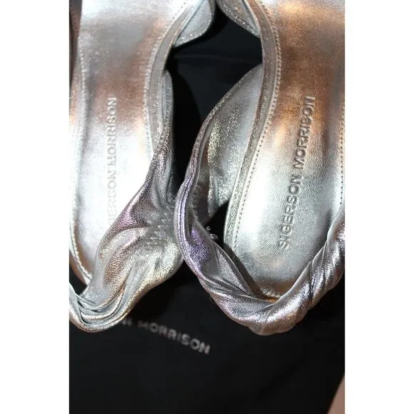 NIB Sigerson Morrison Melina Silver‎ Leather Kitten Heel Sandals Sz 7 $395