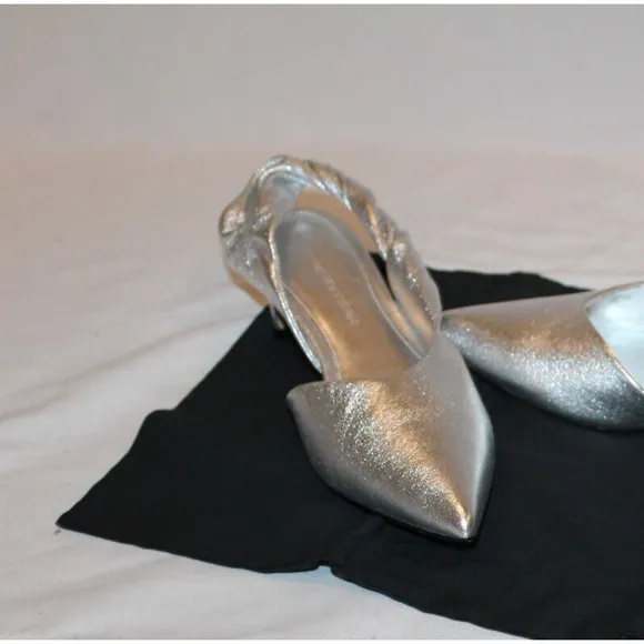 NIB Sigerson Morrison Melina Silver‎ Leather Kitten Heel Sandals Sz 7 $395