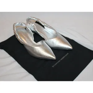 NIB Sigerson Morrison Melina Silver‎ Leather Kitten Heel Sandals Sz 7 $395