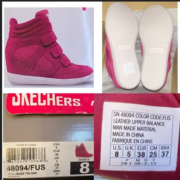 NIB SKECHERS Raise The Bar SKCH 3 Hidden Wedge High Sneaker Ankle Booties pink
