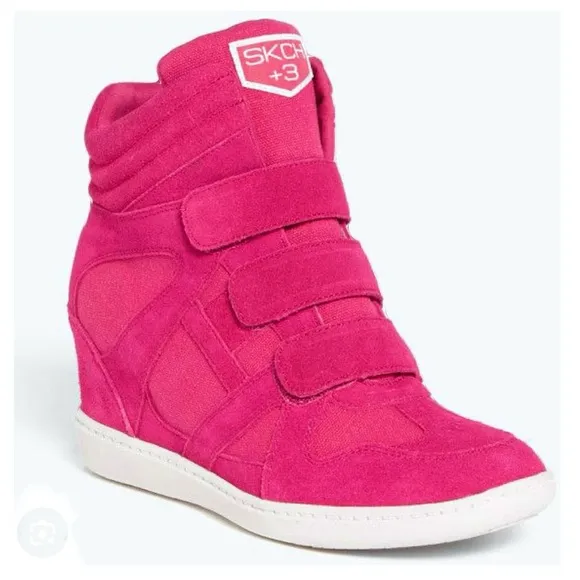 NIB SKECHERS Raise The Bar SKCH 3 Hidden Wedge High Sneaker Ankle Booties pink