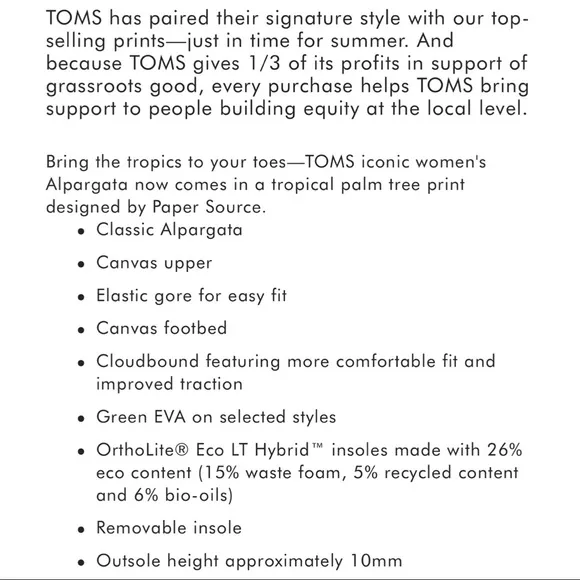 NIB Toms Alpargata Loafer Flats Soft Blue Paper Source Palm Trees Print 8