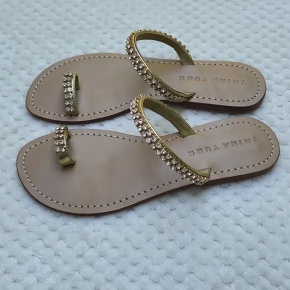 NIB Trina Turk Oasis Metallic Rhinestone Gold Sandals