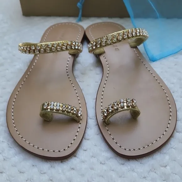 NIB Trina Turk Oasis Metallic Rhinestone Gold Sandals