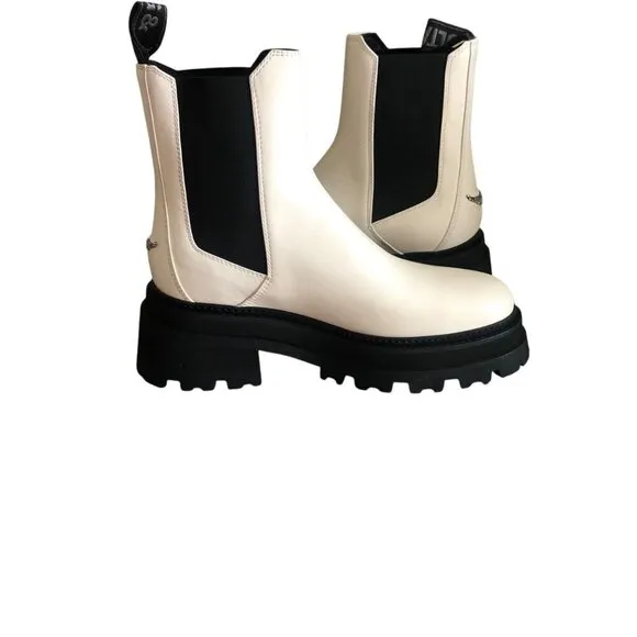 NIB Zadig &amp; Voltaire Chelsea Boots White with Wing Charm Leather Size 39 / US 8