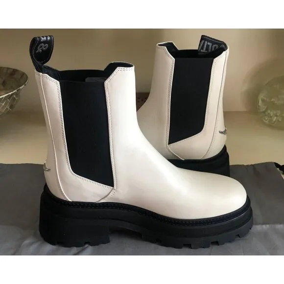NIB Zadig &amp; Voltaire Chelsea Boots White with Wing Charm Leather Size 39 / US 8