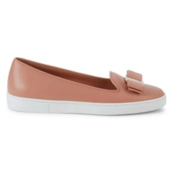 NIB$530 SALVATORE FERRAGAMO Novello Leather Vara Bow Soft Flat Slip-on Pump 9.5C