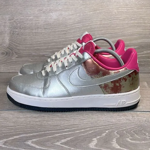 Nike Air Force 1 Low Premium QS Metallic Fireberry  Silver Women’s Sz 10 Sneaker