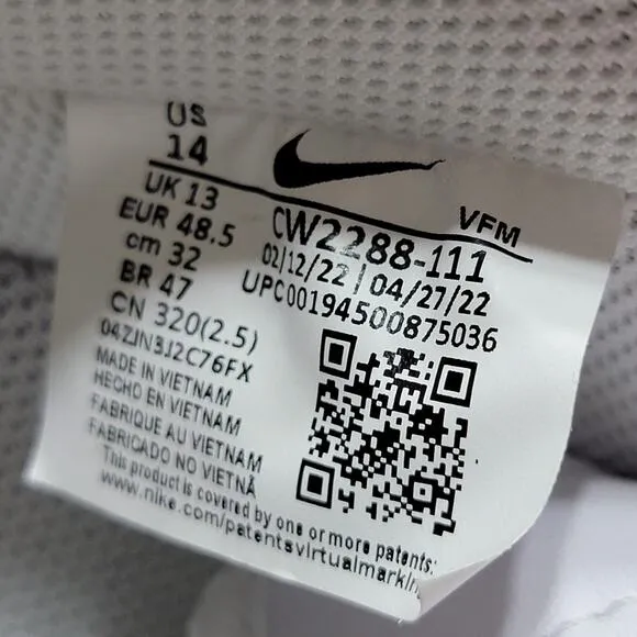 Nike Air Force One Low Top Triple White Sneakers - Men's 14