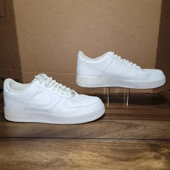 Nike Air Force One Low Top Triple White Sneakers - Men's 15