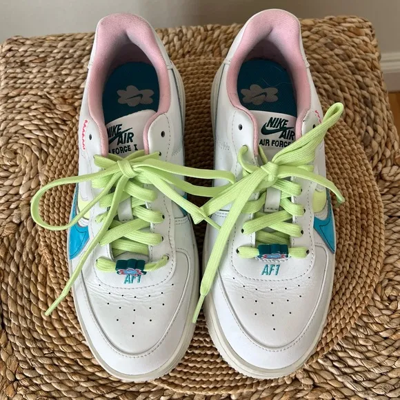 Nike Air Force One PLT.AF.ORM Pastel Blue Green White Platform Sneakers Size W7
