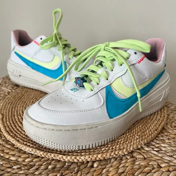 Nike Air Force One PLT.AF.ORM Pastel Blue Green White Platform Sneakers Size W7