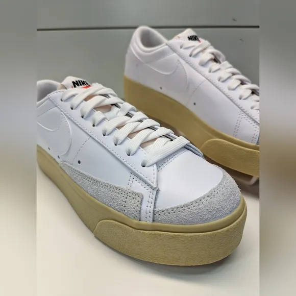 Nike Blazer Low Platform White Lemon Wash Leather Casual Sneakers Women's 8