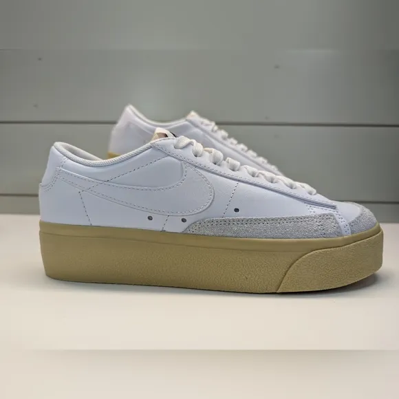 Nike Blazer Low Platform White Lemon Wash Leather Casual Sneakers Women's 8