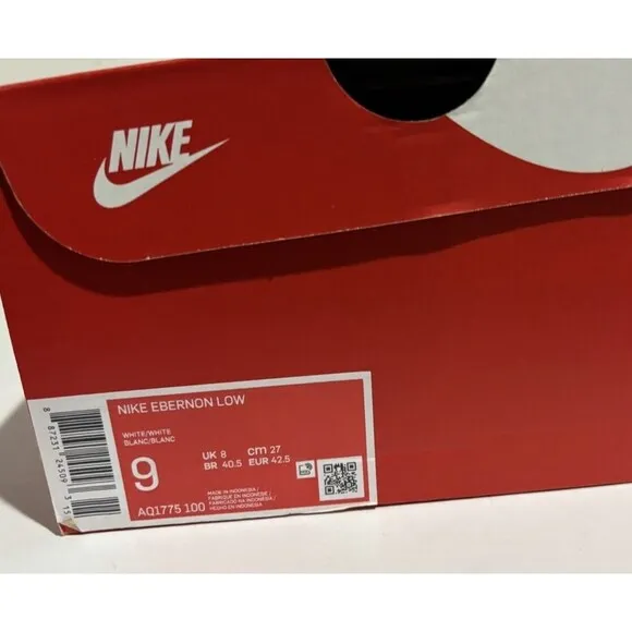 Nike Mens Ebernon Low Triple White Basketball Casual Shoes Sneakers Size 9