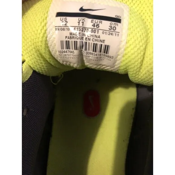 Nike Men's Flywire Athletic Running Low Top Sneakers Size 12US Grey/Neon Green