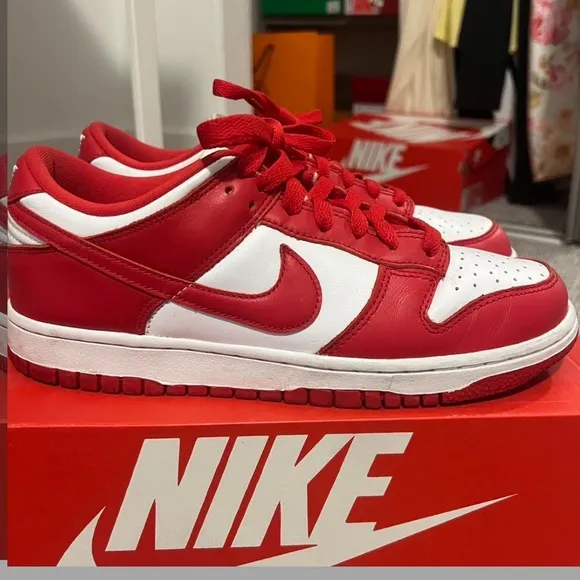 Nike Red and White Low-Top Sneakers