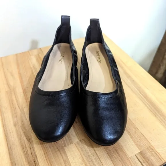 Nine West Garnham Black Ballet Flats Round Tie Rubber  Sole 7.5