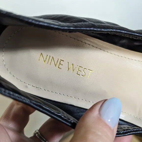 Nine West Garnham Black Ballet Flats Round Tie Rubber  Sole 7.5