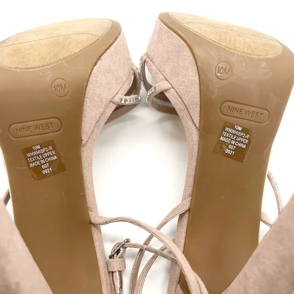 Nine West Suede Women's Nude Stilettos Rhinestone Strap High Heels