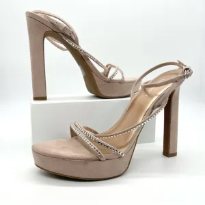Nine West Suede Women's Nude Stilettos Rhinestone Strap High Heels