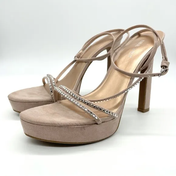 Nine West Suede Women's Nude Stilettos Rhinestone Strap High Heels