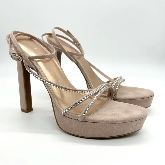 Nine West Suede Women's Nude Stilettos Rhinestone Strap High Heels