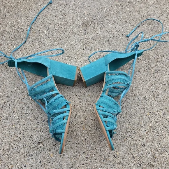 Nine West Turquoise Lace-Up Sandals Women Size 8