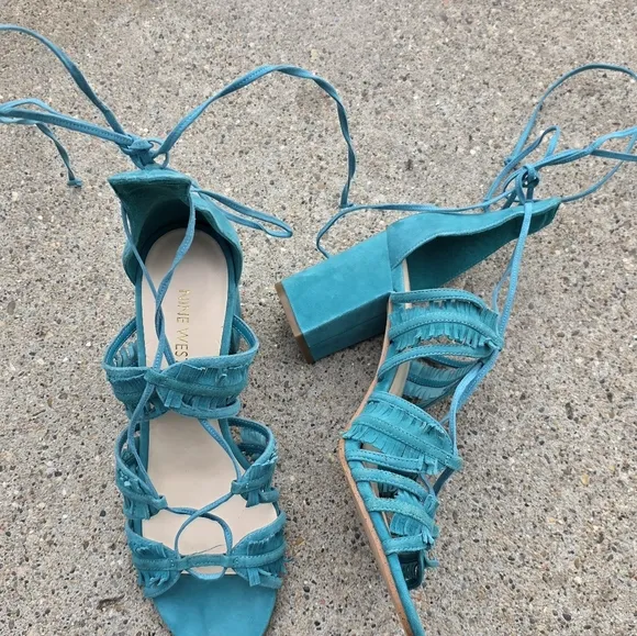 Nine West Turquoise Lace-Up Sandals Women Size 8