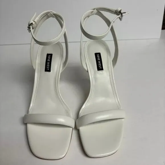 Nine West Women’s Nyra White Ankle Strap Sandals, Size 8 M
