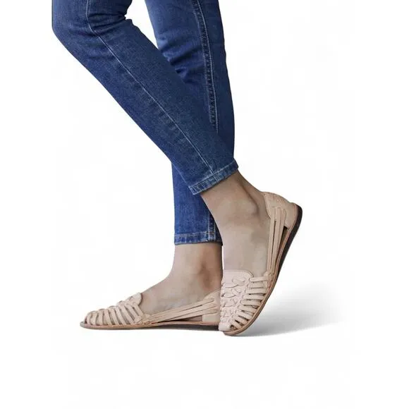 Nisolo Huarache Leather Sandals Slip On Almond Natural  9.5 NWB Anthropologie