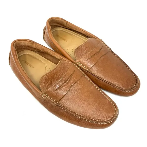 Nordstrom Men’s Driving Penny Loafer Natural Tan Leather Shoes Size 10